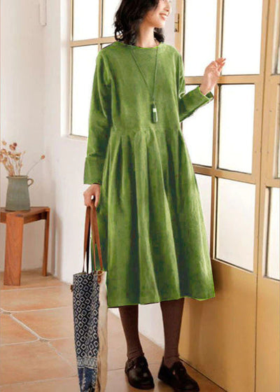 French Corduroy Patchwork Dress with Pockets