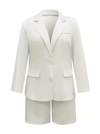 Long Sleeve Two-Piece Set – Relaxed Coat & Shorts