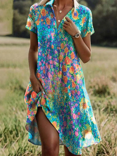 Attractive V-Neck Short Sleeve Mini Dress