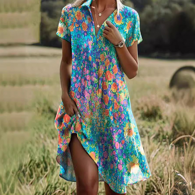 Attractive V-Neck Short Sleeve Mini Dress