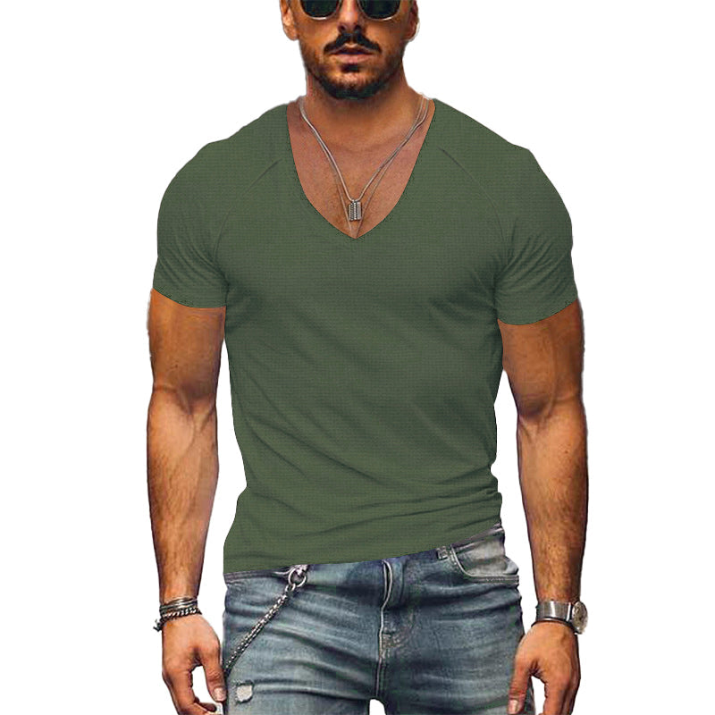 Men's Waffle Solid Colour V-Neck T-Shirt