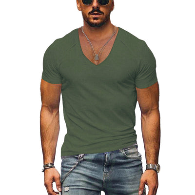 Men's Waffle Solid Colour V-Neck T-Shirt