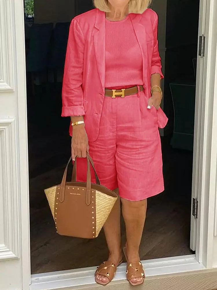Long Sleeve Two-Piece Set – Relaxed Coat & Shorts