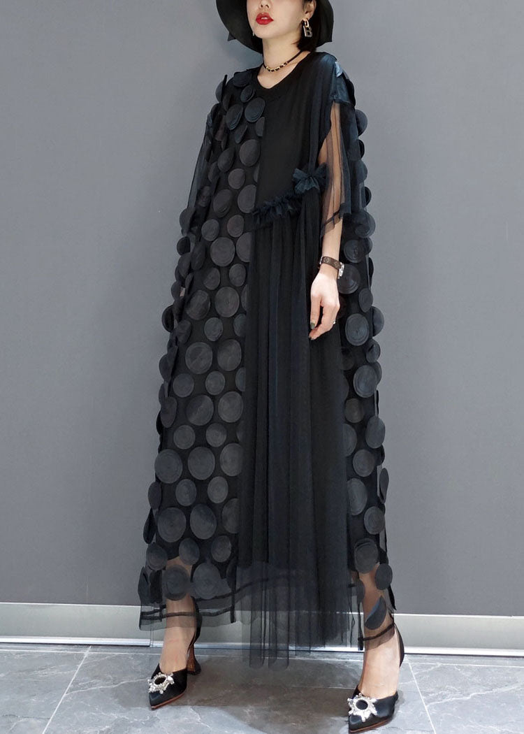 Black Tulle Party Dress – Asymmetrical Hem & Half Sleeve
