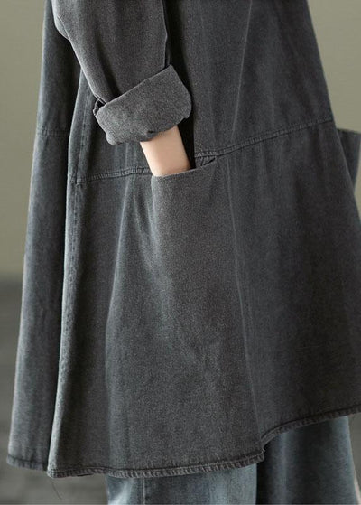 Boho Denim Maxi Dress – Black-Grey with Pockets
