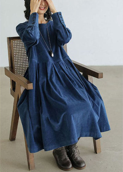 French Corduroy Patchwork Dress with Pockets