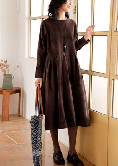 French Corduroy Patchwork Dress with Pockets