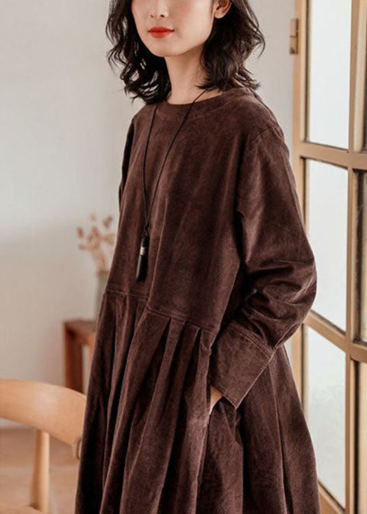 French Corduroy Patchwork Dress with Pockets