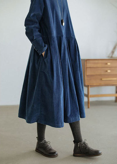 French Corduroy Patchwork Dress with Pockets