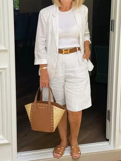 Long Sleeve Two-Piece Set – Relaxed Coat & Shorts