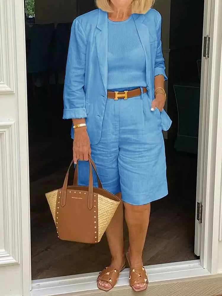 Long Sleeve Two-Piece Set – Relaxed Coat & Shorts