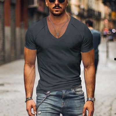 Men's Waffle Solid Colour V-Neck T-Shirt