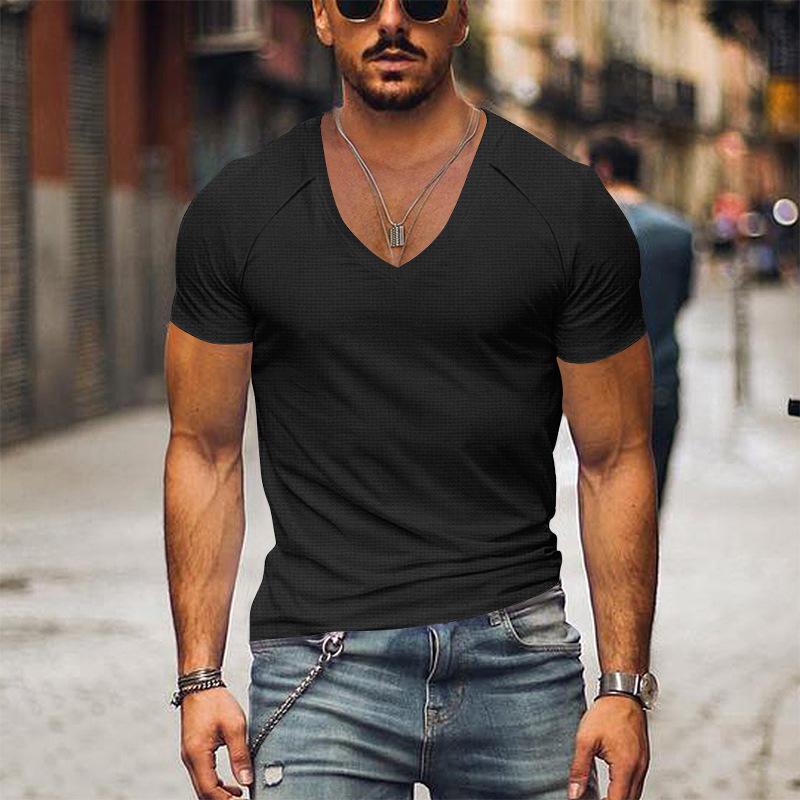 Men's Waffle Solid Colour V-Neck T-Shirt