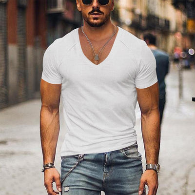 Men's Waffle Solid Colour V-Neck T-Shirt