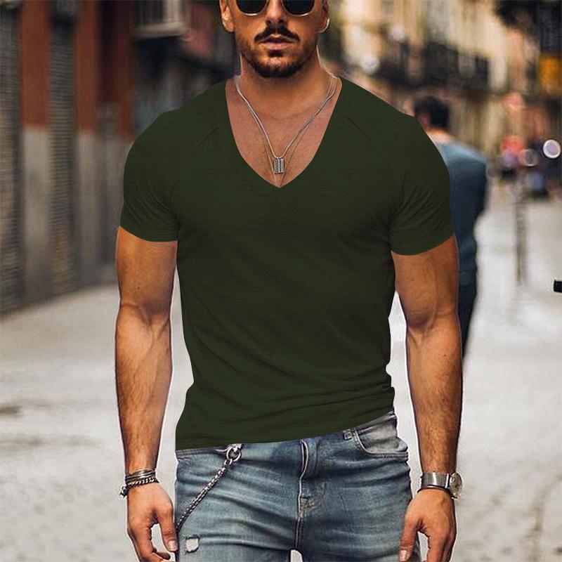 Men's Waffle Solid Colour V-Neck T-Shirt