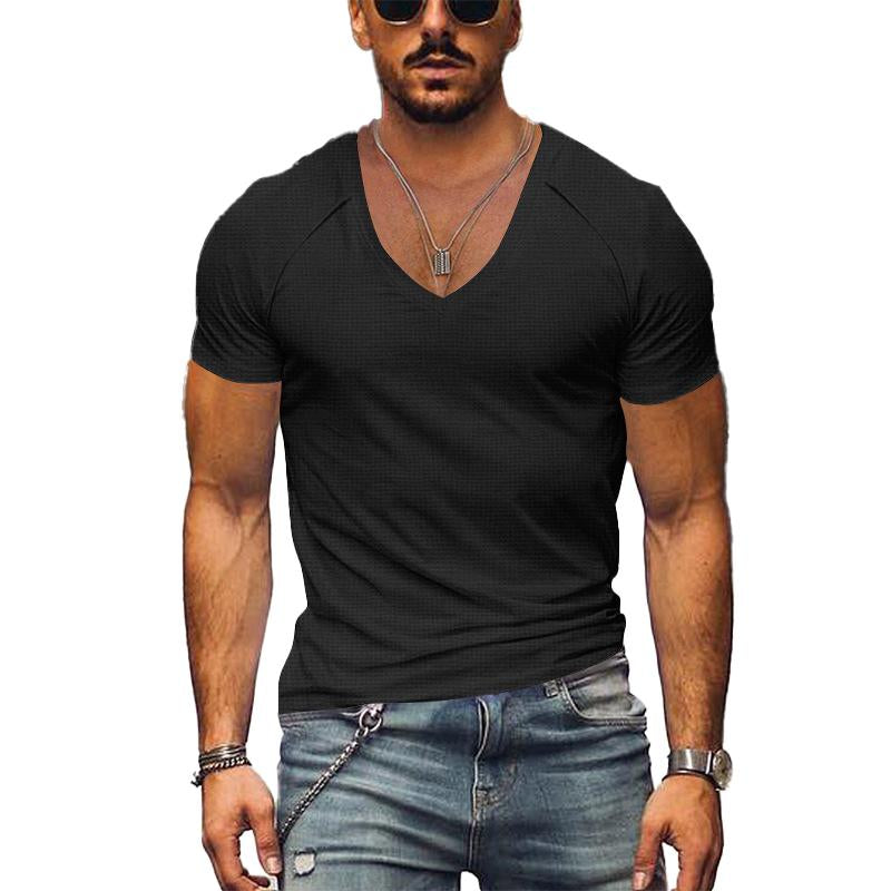 Men's Waffle Solid Colour V-Neck T-Shirt