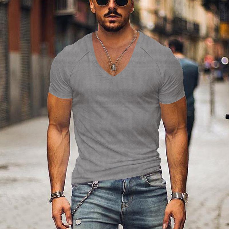 Men's Waffle Solid Colour V-Neck T-Shirt