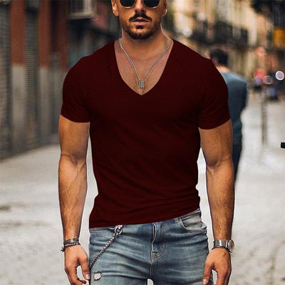 Men's Waffle Solid Colour V-Neck T-Shirt