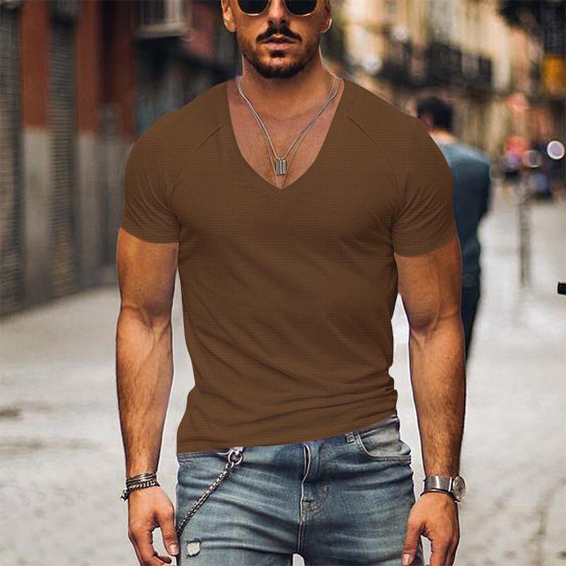 Men's Waffle Solid Colour V-Neck T-Shirt